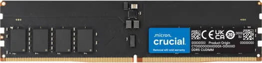 Crucial DDR5 UDIMM Desktop Memory, 32GB Capacity, 6400 MHz Memory Speed, CL52 CAS Latency, 1.1 Voltage, Unbuffered, Non-ECC | CT32G64C52CU5