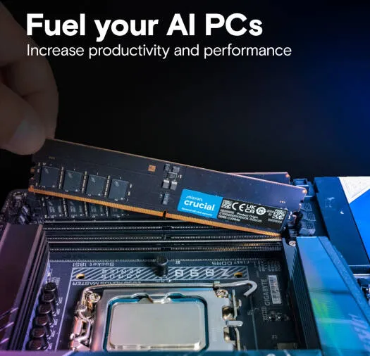 Crucial DDR5 UDIMM Desktop Memory, 32GB Capacity, 6400 MHz Memory Speed, CL52 CAS Latency, 1.1 Voltage, Unbuffered, Non-ECC | CT32G64C52CU5 3