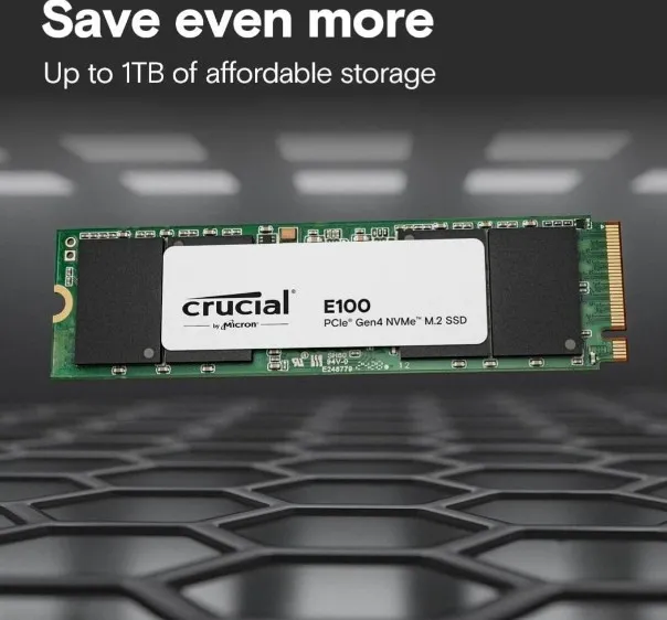 Crucial E100 1TB M.2 NVMe PCIe Gen4 Internal SSD, Up to 5,000MB/s, Laptop & Desktop Compatible, Durable and Dependable | CT1000E100SSD8 3