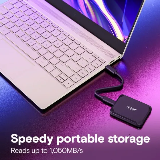 Crucial X9 1TB External Portable SSD, 1050 Sequential Read, USB 3.2 Gen-2 (10Gb/s) Interface, Shock, Vibration And Drop Proof, Plug-And-Play, Black | CT1000X9SSD9 2