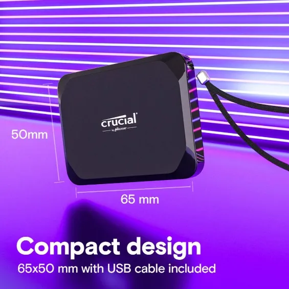 Crucial X9 1TB External Portable SSD, 1050 Sequential Read, USB 3.2 Gen-2 (10Gb/s) Interface, Shock, Vibration And Drop Proof, Plug-And-Play, Black | CT1000X9SSD9 5