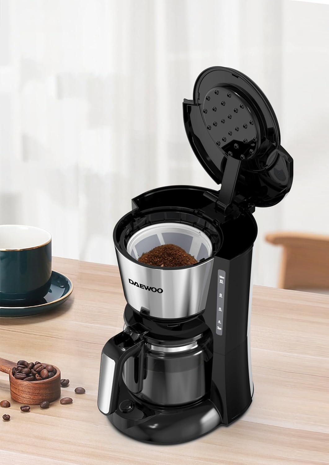 Daewoo 1.25L Programmable Drip Coffee Maker, 1000W Filter Coffee Machine, 10–12 Cup Glass Carafe, Water-Level Indicator, Keep-Warm Plate, Auto Shut-Off, Boil-Dry Protection, Anti-Drip Function, Black – DCM-337B 2