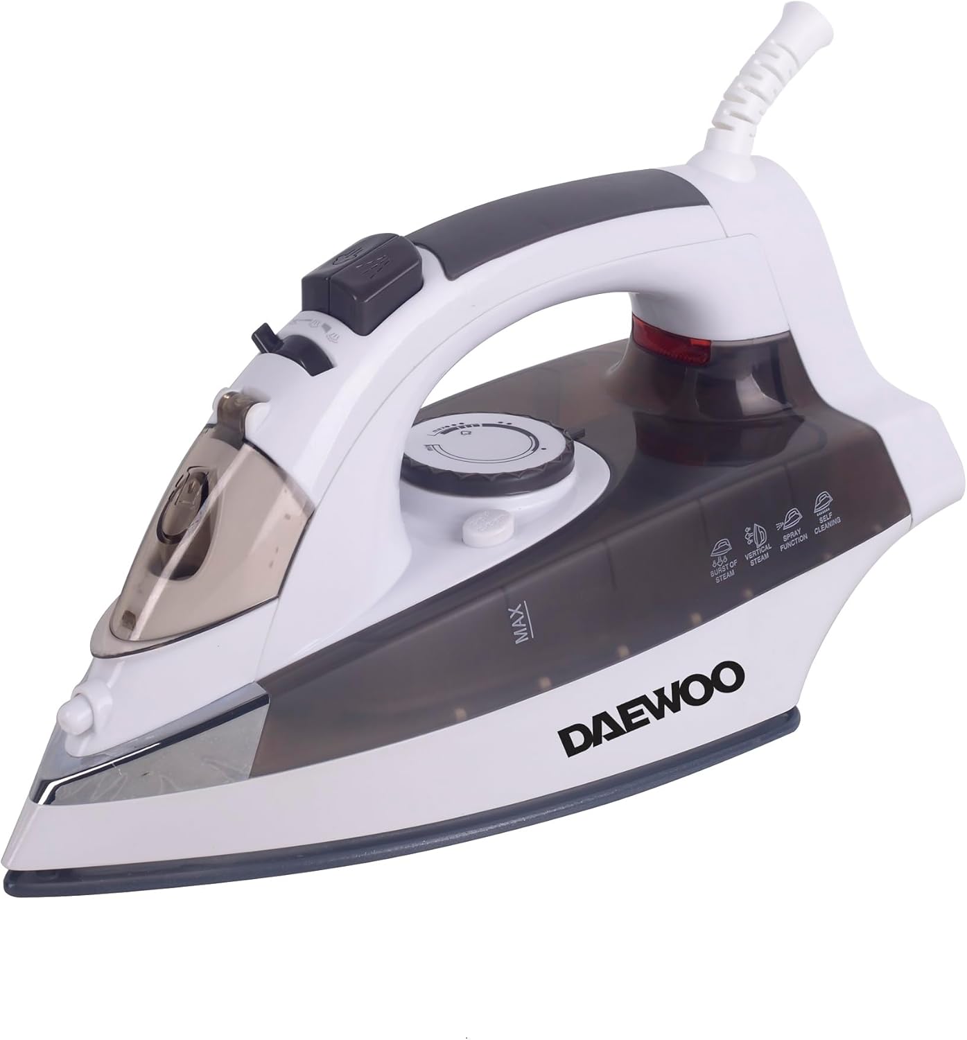 Daewoo DSI-2068 Steam Iron, 2200W, 300ml Water Tank, Multi-Directional Ceramic Soleplate, Adjustable Steam and Temperature, PowerShot, Vertical Steam, Spray, Anti-Drip, Anti-Calc, Self-Clean and Auto Shut-Off, White/Grey