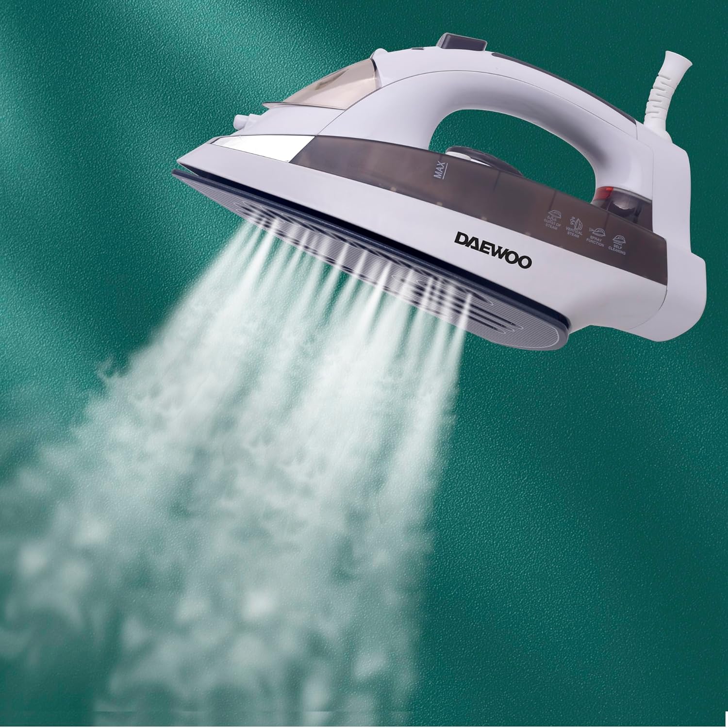 Daewoo DSI-2068 Steam Iron, 2200W, 300ml Water Tank, Multi-Directional Ceramic Soleplate, Adjustable Steam and Temperature, PowerShot, Vertical Steam, Spray, Anti-Drip, Anti-Calc, Self-Clean and Auto Shut-Off, White/Grey 3