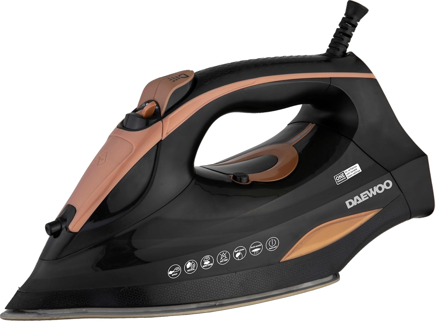 Daewoo DSI-6260 Cordless Steam Iron, 2800W, Double Ceramic Soleplate, One-Temperature Technology, 320ml Water Tank, Steam Burst, Spray, Self-Cleaning, Anti-Calc, Anti-Drip and Auto Shut-Off, Black
