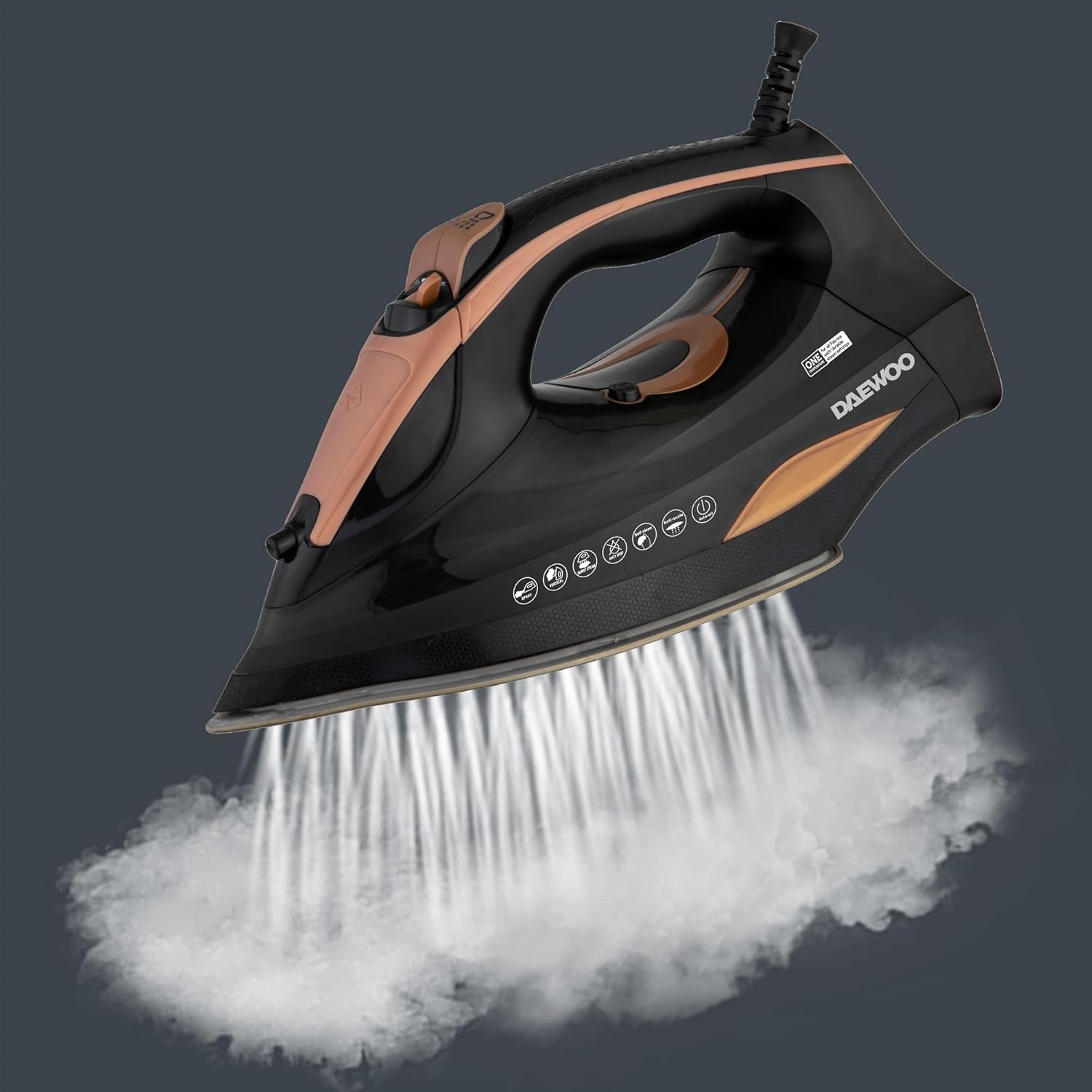 Daewoo DSI-6260 Cordless Steam Iron, 2800W, Double Ceramic Soleplate, One-Temperature Technology, 320ml Water Tank, Steam Burst, Spray, Self-Cleaning, Anti-Calc, Anti-Drip and Auto Shut-Off, Black