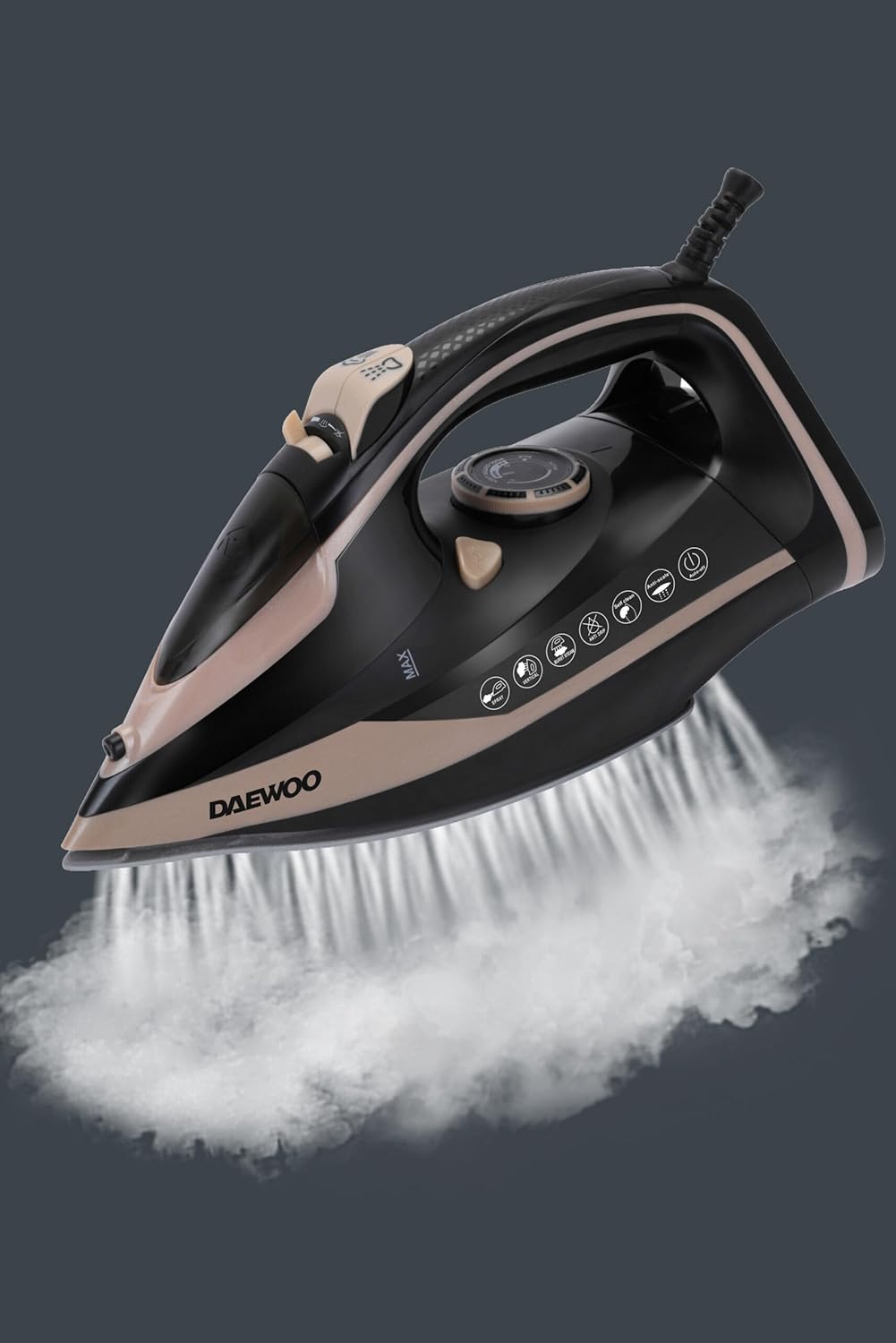 Daewoo DSI-6291 Steam Iron, 2400W, 320ml Water Tank, Multi-Directional Ceramic-Coated Soleplate, Vertical Steam, Steam Burst, Spray, Anti-Drip, Anti-Calc, Self-Clean, Auto Shut-Off and Overheat Protection, Black/Brown – 2-Year Warranty 3