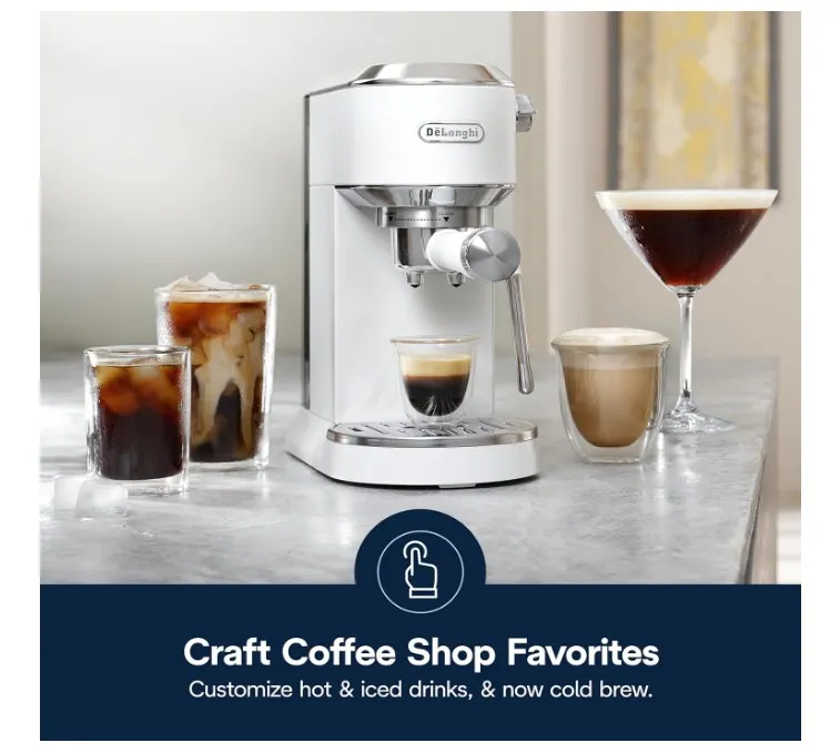 De'Longhi Dedica Duo Compact Espresso Machine - Cold Brew Coffee Maker with Milk Frother Wand- for Espresso, Hot & Iced Coffee, Cappuccinos, Lattes & Home Barista Brewing, Vanilla
