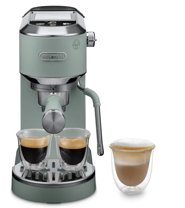 De'Longhi Dedica Duo EC890.GR, Barista Coffee Machine with Pump, Espresso and Cold Brew, Manual Machine with LatteArt Steam Rod, 15 cm Wide, 2 Espresso, Touch Screen, Cup up to 13 cm, Green