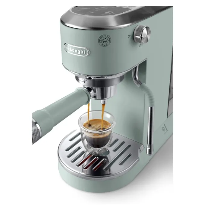 De'Longhi Dedica Duo EC890.GR, Barista Coffee Machine with Pump, Espresso and Cold Brew, Manual Machine with LatteArt Steam Rod, 15 cm Wide, 2 Espresso, Touch Screen, Cup up to 13 cm, Green