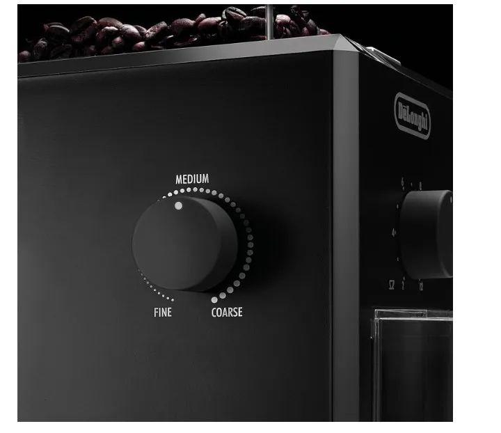 De'Longhi Electric Coffee Grinder, 110W, Burr Grinding System, 12 Settings, Stainless Steel Blade, 12 Cup Capacity, 120g Bean Container, Removable Transparent Lid – KG79, Black 3