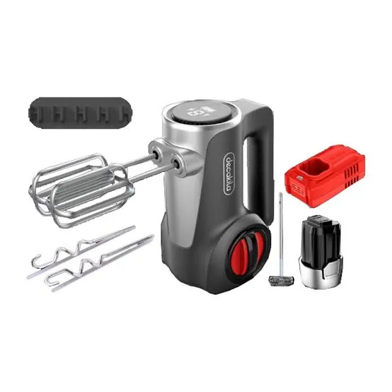 DECAKILA KEMX023B Cordless Hand Mixer 125W, 16V Rechargeable Battery, 7-Speed Control, Digital Display, Beaters and Dough Hooks, Stirring Attachment, One-Touch Accessory Release, Freestanding Design – Black