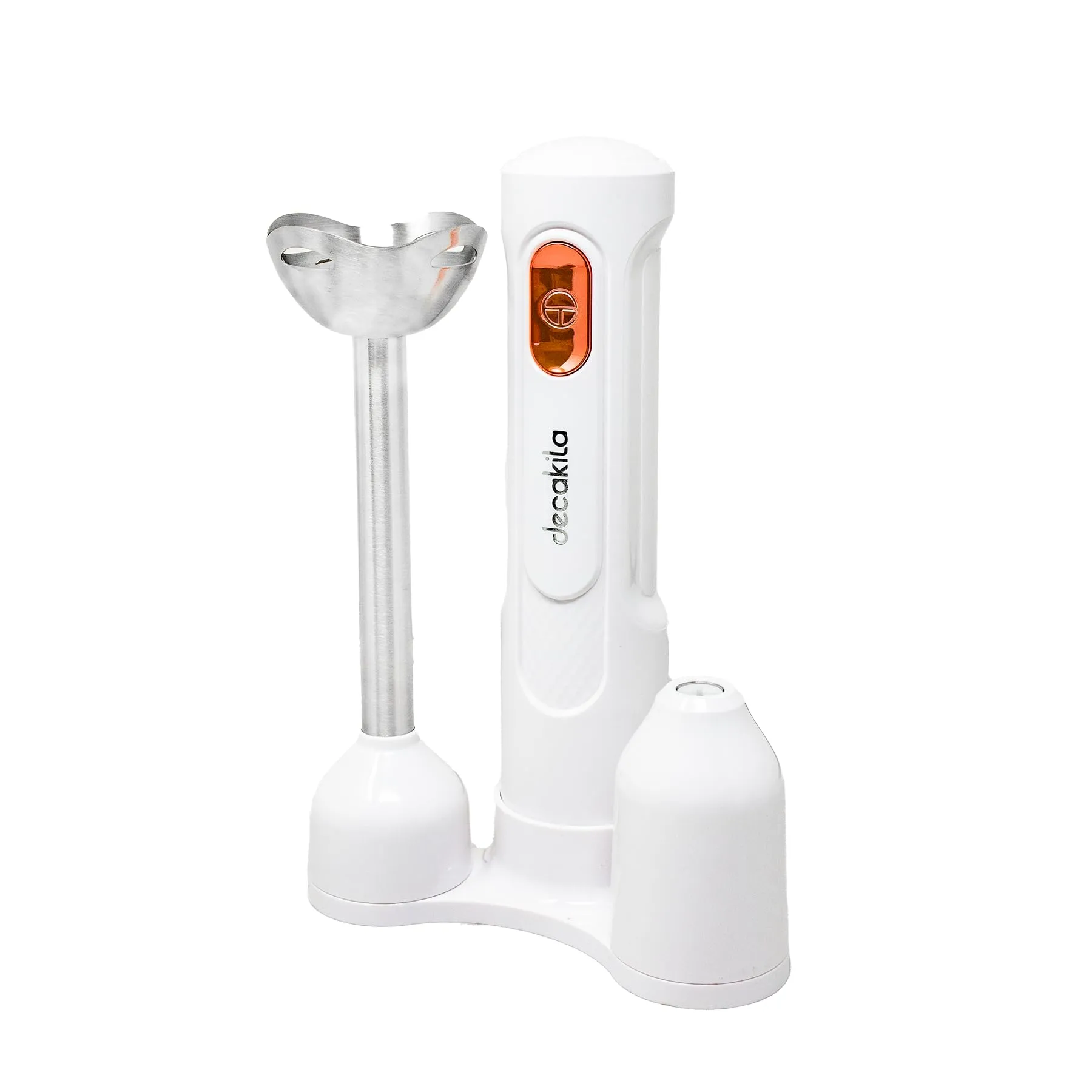 DECAKILA KMJB042W Cordless 5-in-1 Hand Blender, 60W Rechargeable Immersion Blender, 1500mAh Battery, 500ml Chopper Bowl, Whisk, Milk Frother, Measuring Cup, USB Charging – White