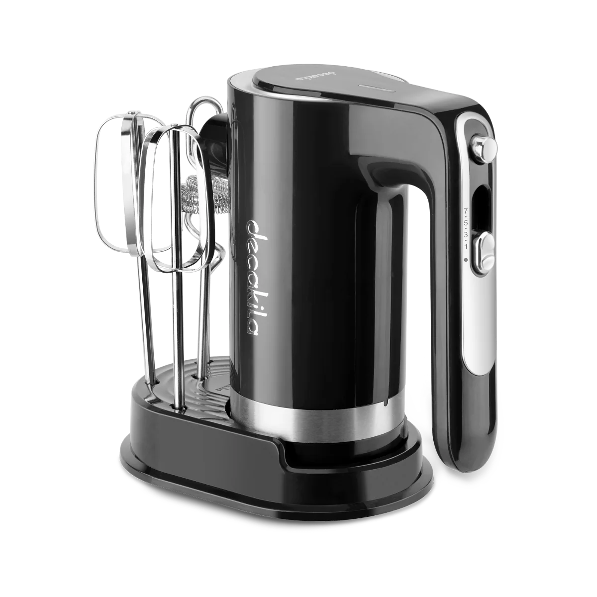 DECAKILA KMMX006B Cordless Hand Mixer 90W, 11.1V Rechargeable Battery, 7-Speed Control, Whisk Sticks, Beater Hooks, Milk Frother Attachment, Self-Stand Storage Design, Individual Eject Button – Black