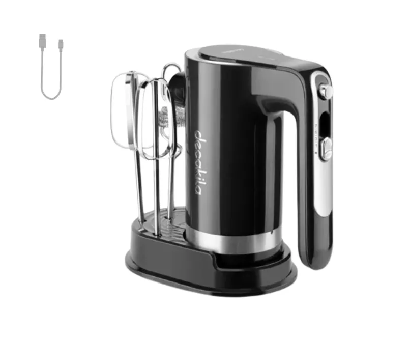 DECAKILA KMMX021B Cordless Hand Mixer, 105W Rechargeable Electric Mixer, 1500mAh Battery, 6-Speed Control, Stainless-Steel Whisk Attachments, Milk Frother, Self-Stand Storage Design, USB Charging, Eject Button – Black