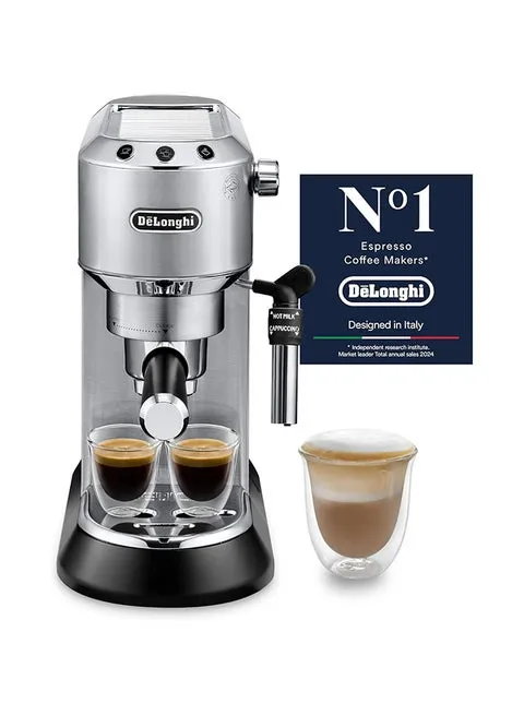 Dedica Coffee Machine, Barista Pump Espresso and Cappuccino Maker, Ground Coffee and ESE Pods can be used, Milk Frother for Latte Macchiato and more 1.1 L 1350 W EC685.M Silver/Black