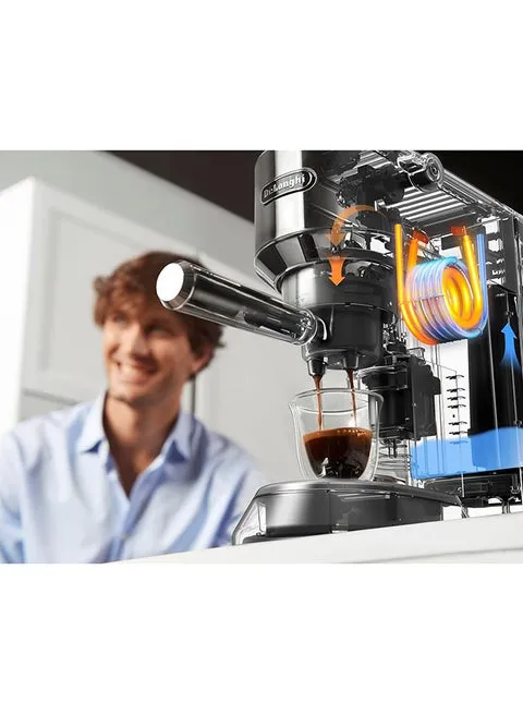 Dedica Coffee Machine, Barista Pump Espresso and Cappuccino Maker, Ground Coffee and ESE Pods can be used, Milk Frother for Latte Macchiato and more 1.1 L 1350 W EC685.M Silver/Black