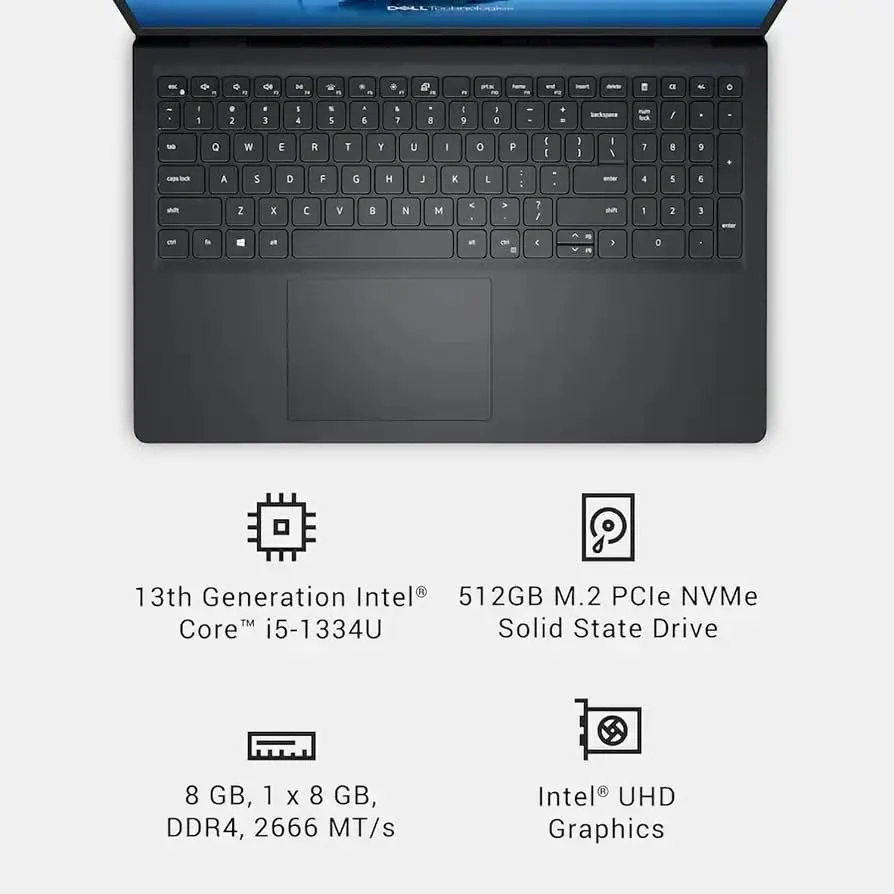 Dell 15 Laptop DC15250 15.6"" FHD (1920 x 1080) 120Hz, Intel Core i5-1335U, Intel UHD Graphics, 16GB DDR4 RAM, 512GB SSD, Windows 11 Home, QWERTY Keyboard, Black 3