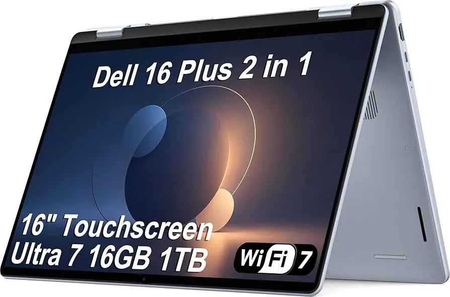 Dell 16 Plus 2-in-1 AI Laptop Intel Core Ultra 7 256V (> i7-1355U) 16" FHD+ Touchscreen 16GB DDR5 1TB SSD Copilot+ PC Fingerprint Win 11 Pro, Ice Blue