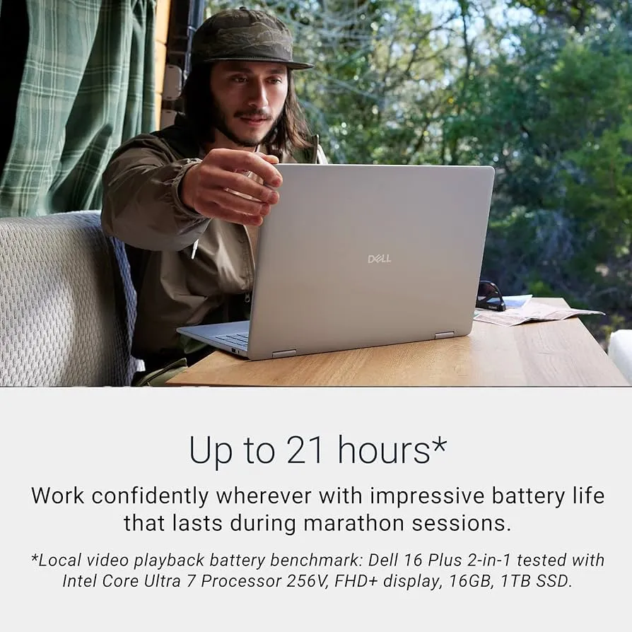 Dell 16 Plus 2-in-1 AI Laptop Intel Core Ultra 7 256V (> i7-1355U) 16" FHD+ Touchscreen 16GB DDR5 1TB SSD Copilot+ PC Fingerprint Win 11 Pro, Ice Blue 4