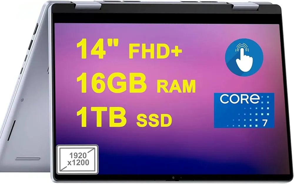 Dell Inspiron 14 7440 2-in-1 Business Laptop, 14"" FHD+ Touchscreen, Core 7-150U, 16 GB DDR5, 1 TB SSD, Backlit KB, FHD Webcam, Long Battery Life, Win 11 Pro, Office Lifetime License & Designed Mouse