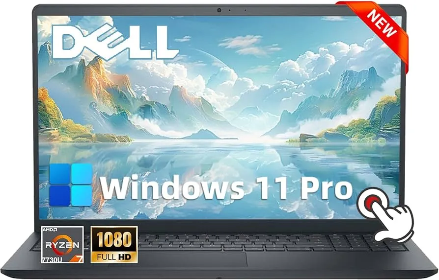 Dell Inspiron 15 3535 Touchscreen Business Laptop – 15.6-inch FHD IPS Touch Display, AMD Ryzen 7 7730U, 32GB DDR4 RAM, 1TB PCIe SSD, AMD Radeon Graphics, Windows 11 Pro, Black, with Accessories