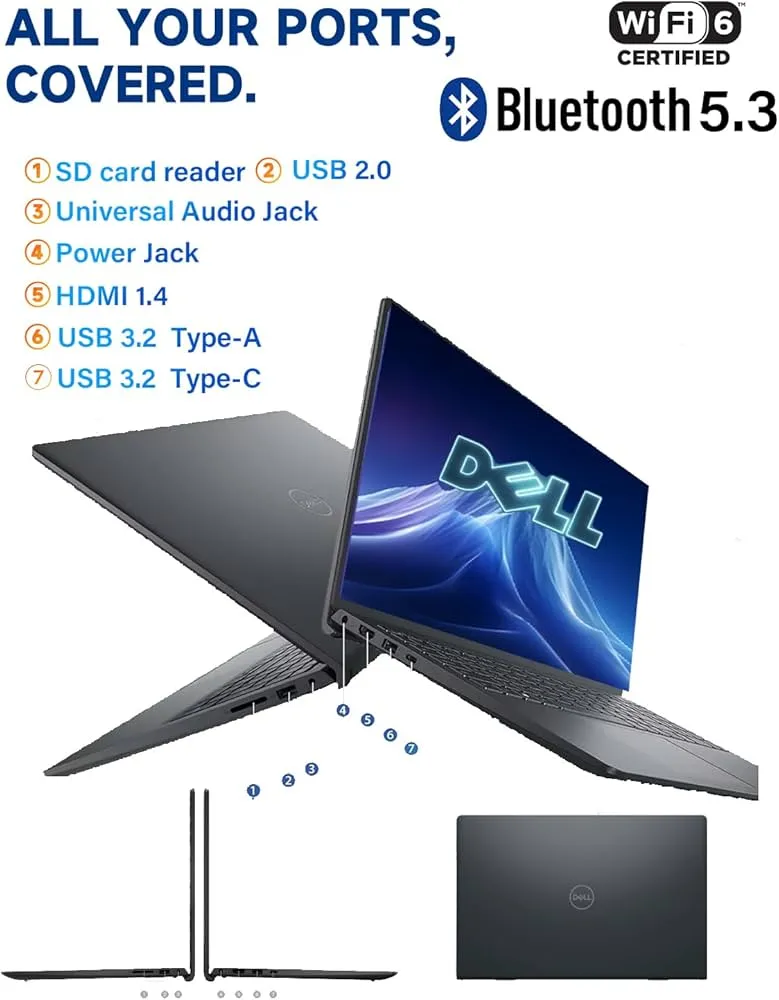 Dell Inspiron 15 3535 Touchscreen Business Laptop – 15.6-inch FHD IPS Touch Display, AMD Ryzen 7 7730U, 32GB DDR4 RAM, 1TB PCIe SSD, AMD Radeon Graphics, Windows 11 Pro, Black, with Accessories