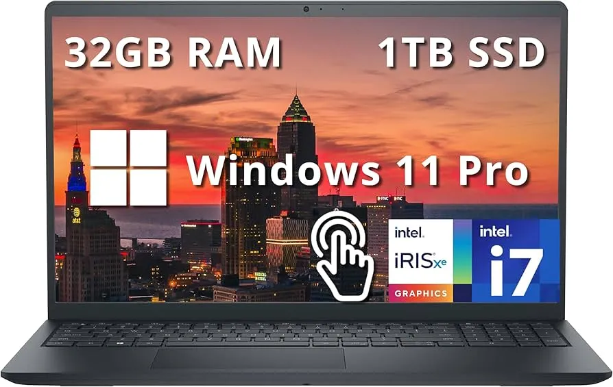"Dell Inspiron 15.6"" Touchscreen Laptop - Business & Student Laptop Computer, with Office Lifetime & Win 11 Pro, AMD Ryzen 7 7730U, External DVD Drive, WVA LED FHD Anti-Glare Display, 32GB RAM, 1TB SSD"
