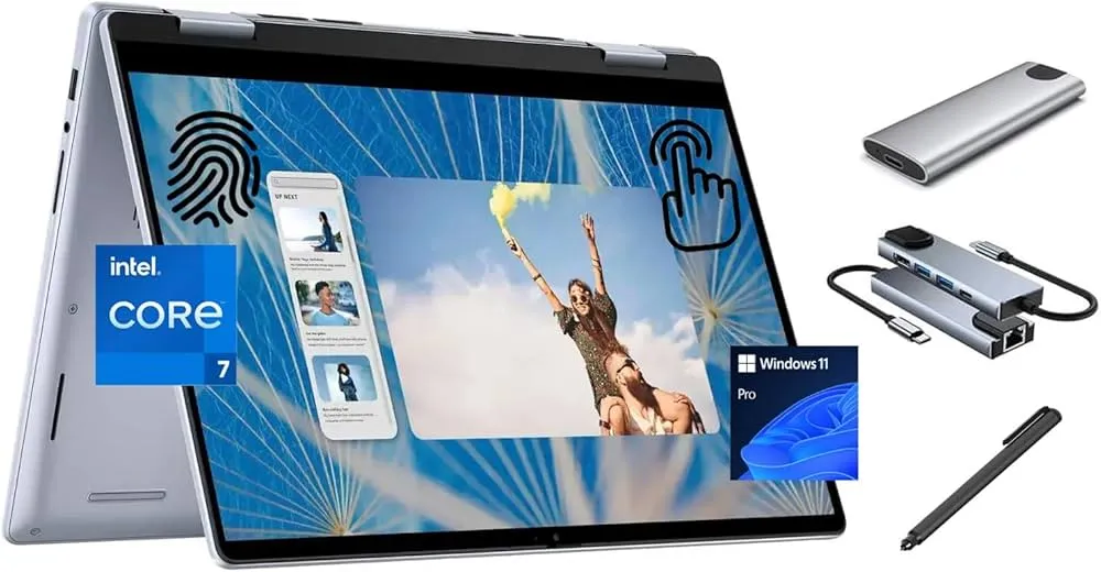 Dell Inspiron 2-in-1 14" FHD Touch Screen Laptop, Intel Core 7 150U (Beats i7-1335U), 16GB RAM, 1TB SSD + 512GB Portable SSD, Wi-Fi 6E, Backlit, FP, Stylus Pen, Win 11 Pro