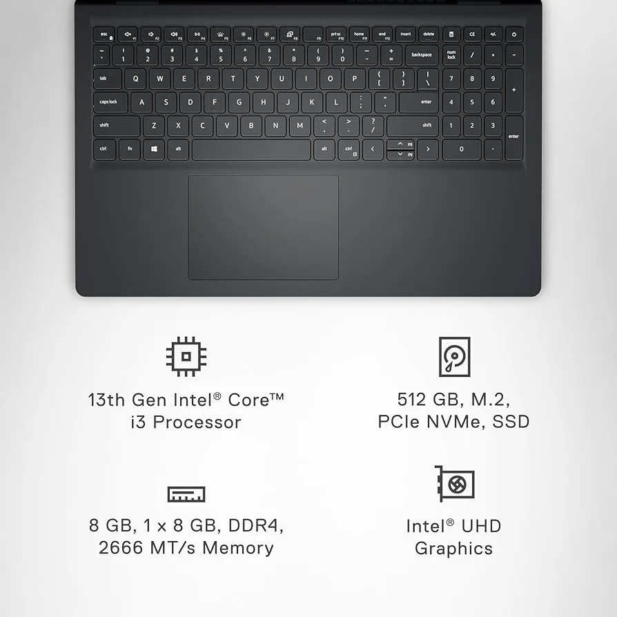 Dell Inspiron 3530 Laptop - 15.6-inch FHD (1920x1080) Display, Intel Core i3-1305U Processor, 8GB DDR4 RAM, 512GB SSD, Intel UHD Graphics, Windows 11 Home, Onsite Service - Carbon Black 5