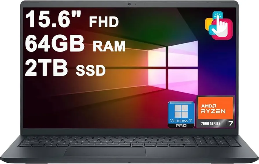 Dell Inspiron 3535 Touchscreen Laptop - 15.6" FHD Display • AMD Ryzen 7 7730U(8-Core) • 64GB RAM • 2TB SSD • Windows 11 Pro • Office Lifetime License • CD/DVD Drive