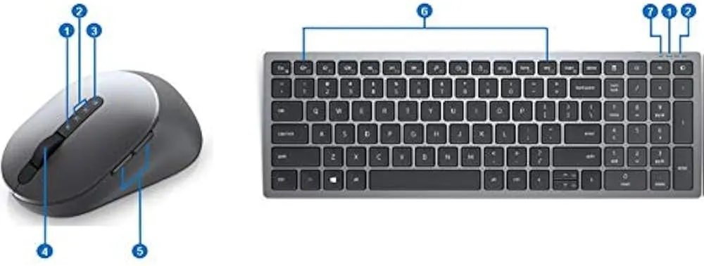 Dell KM7120W Multi-Device Bluetooth & Wireless Keyboard and Mouse Qwerty -Titan Gray (Arabic-English)