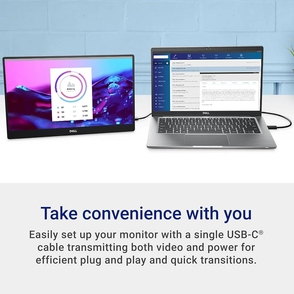 Dell P1424H 14" Portable Monitor FHD IPS USB-C 1080p LED Display 60Hz 6ms Ultra-Slim 3