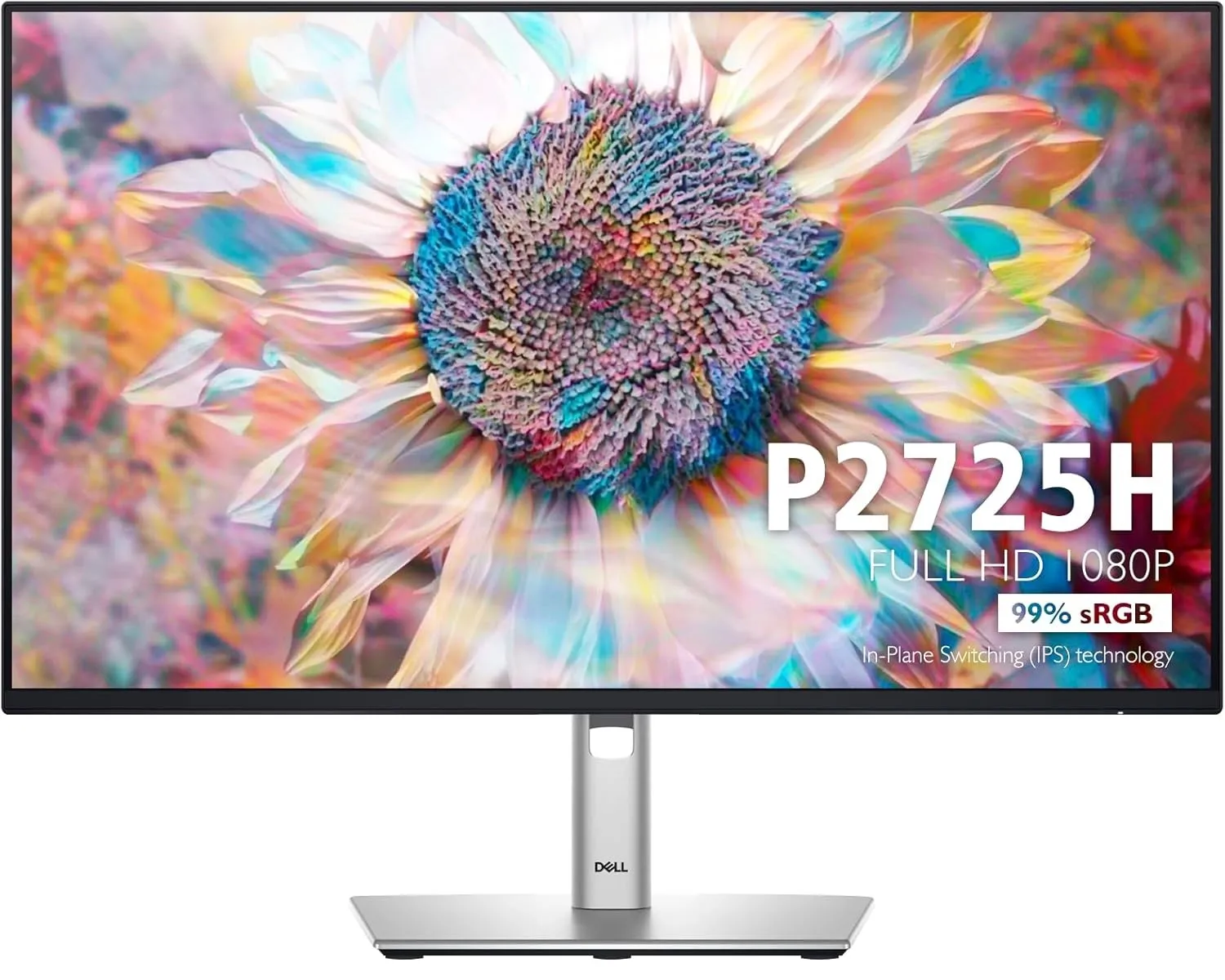 Dell P2725H 27" Full HD (1920x1080) Monitor, 100Hz, IPS, 5ms, 99% sRGB, USB-C, DisplayPort, HDMI, VGA, 4x USB, 3 Year Warranty, Black