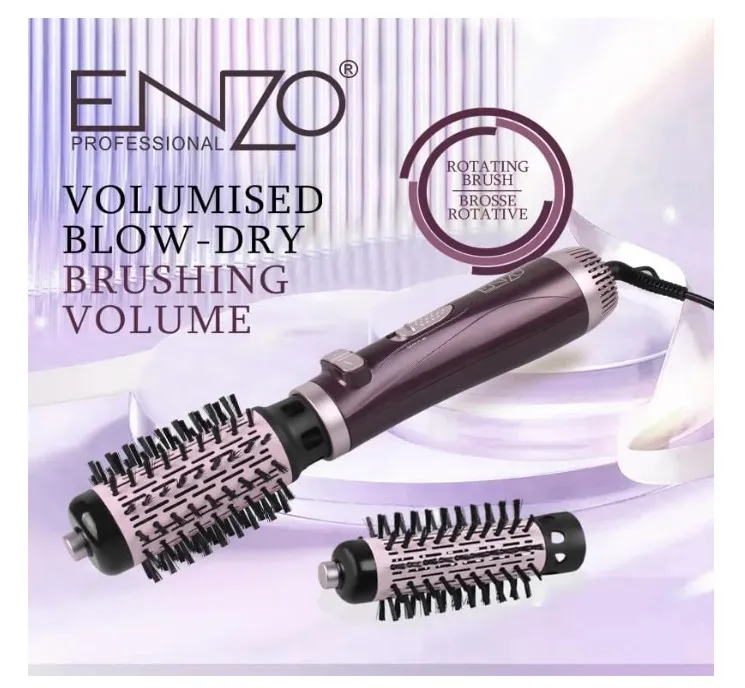 EN-747 Rotating Hot Air Brush – 2-in-1 Styling Tool with Dual Brush Attachments | Hair Dryer, Curler & Volumizer | Frizz Control & Shine Boost – Intl Version