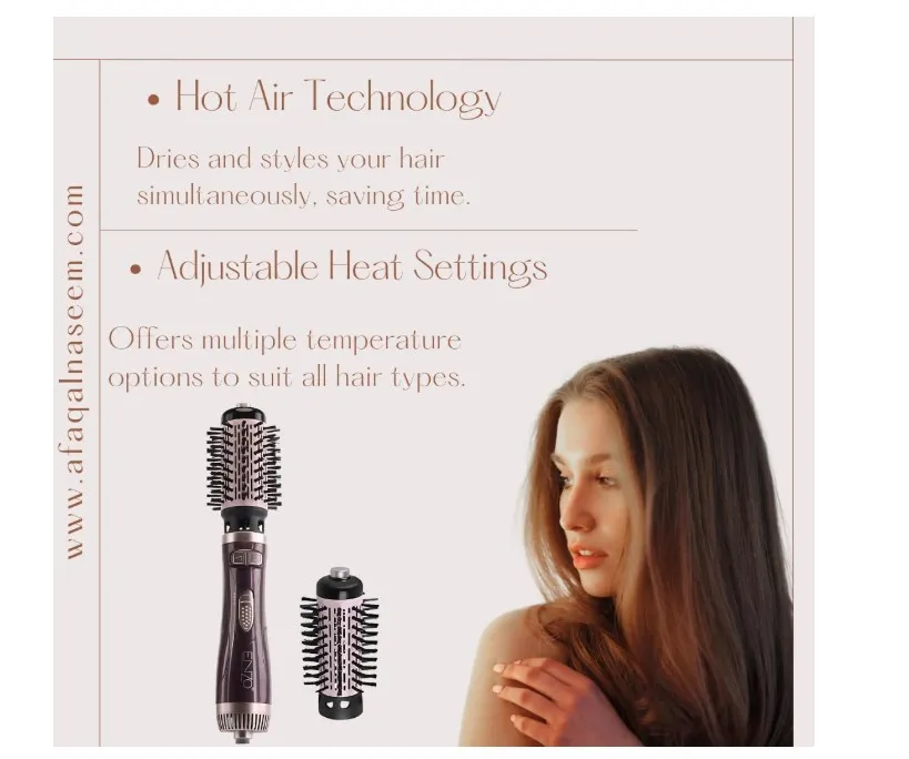 EN-747 Rotating Hot Air Brush – 2-in-1 Styling Tool with Dual Brush Attachments | Hair Dryer, Curler & Volumizer | Frizz Control & Shine Boost – Intl Version 3