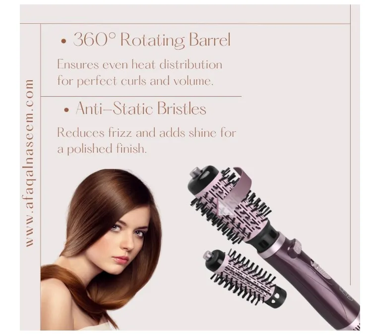 EN-747 Rotating Hot Air Brush – 2-in-1 Styling Tool with Dual Brush Attachments | Hair Dryer, Curler & Volumizer | Frizz Control & Shine Boost – Intl Version 4