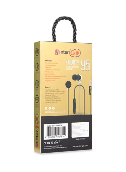 enter Go Thump Y5 Stereo Earphones with Mic, Black 5