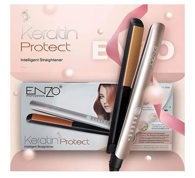 Enzo EN-3860 Keratin Protect Hair Straightener – Professional Ceramic Flat Iron with Adjustable Temperature & Anti-Frizz Technology - Intl Version-(Golden) 3