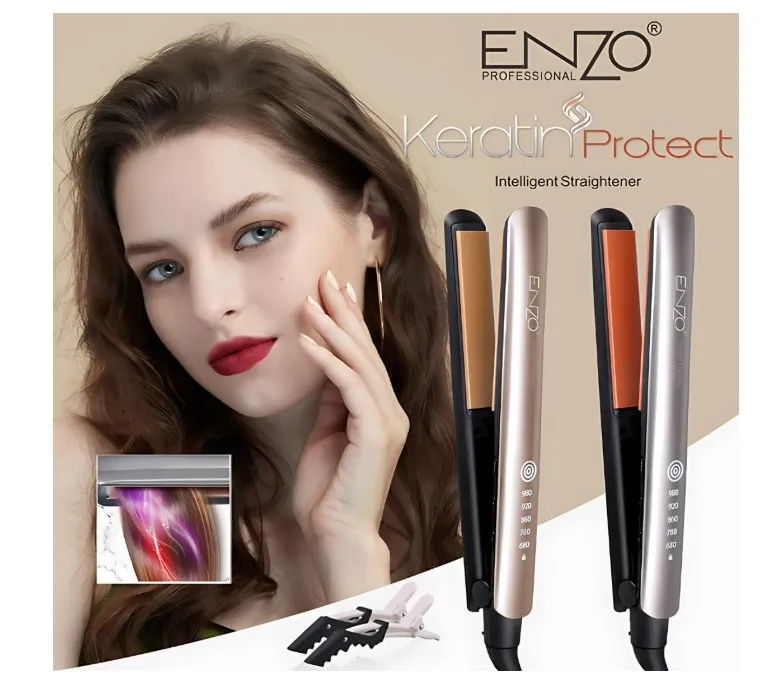 Enzo EN-3860 Keratin Protect Hair Straightener – Professional Ceramic Flat Iron with Adjustable Temperature & Anti-Frizz Technology - Intl Version-(Golden) 4