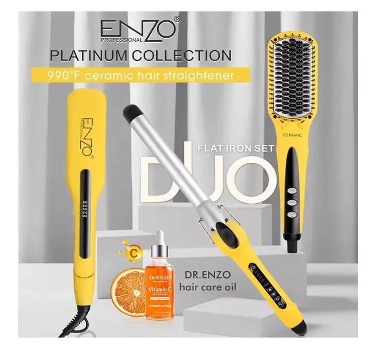 ENZO EN-3955W 3-in-1 Platinum Collection Hair Styling kit - Versatile Hot Air Brush, Straightener, and Curling Iron with Platinum Ceramic Technology-Intl Version (PINK) 3