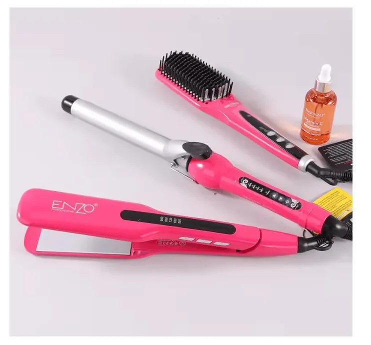 ENZO EN-3955W 3-in-1 Platinum Collection Hair Styling kit - Versatile Hot Air Brush, Straightener, and Curling Iron with Platinum Ceramic Technology-Intl Version (PINK) 4