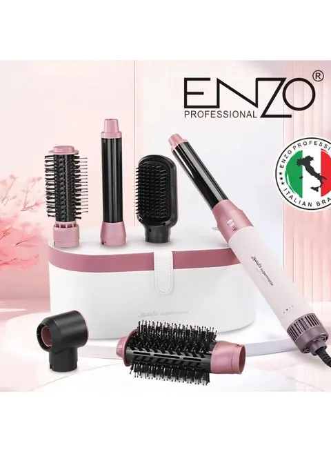 ENZO EN-4133-4 6-in-1 Hair Dryer Brush & Multi Styler Ionic Hot Air Blow Dryer Ceramic Pink