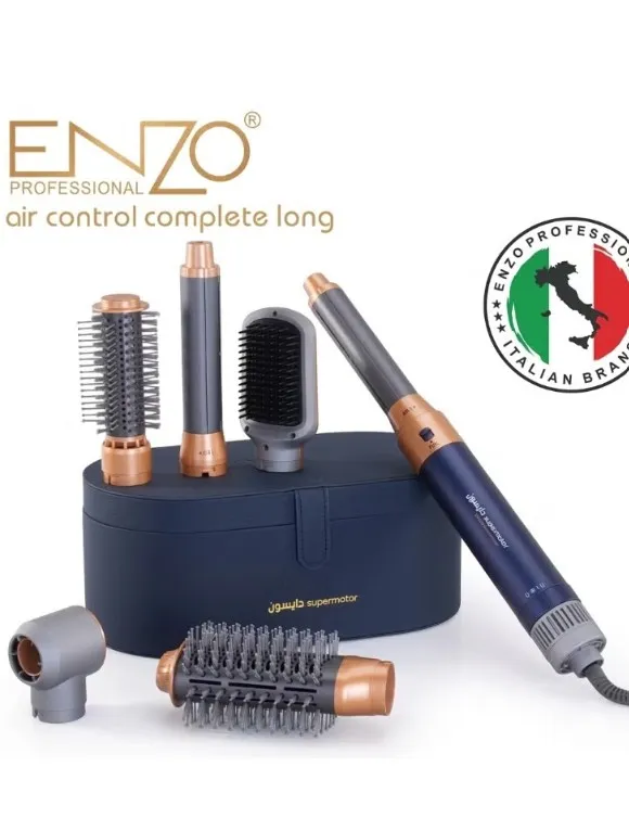 ENZO EN-4133 6-in-1 Hair Dryer Brush & Multi Styler – Ionic Hot Air Blow Dryer, Hair Straightener, Curler & Volumizing Brush – Blue - Intl Version