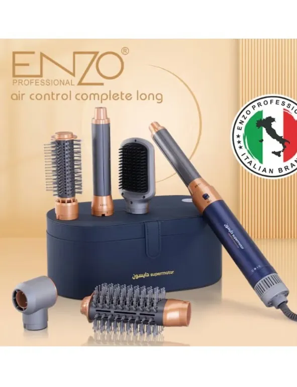 ENZO EN-4133 6-in-1 Hair Dryer Brush & Multi Styler – Ionic Hot Air Blow Dryer, Hair Straightener, Curler & Volumizing Brush – Blue - Intl Version
