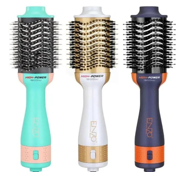 ENZO EN-4134 3-in-1 Electric Hair Styling Comb – Italian Brand | Negative Ion Technology | Fast Drying, Curling, Straightening & Volumizing - Intl Version - Purple