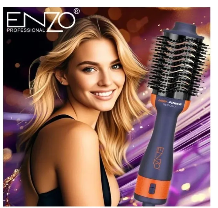 ENZO EN-4134 3-in-1 Electric Hair Styling Comb – Italian Brand | Negative Ion Technology | Fast Drying, Curling, Straightening & Volumizing - Intl Version - Purple