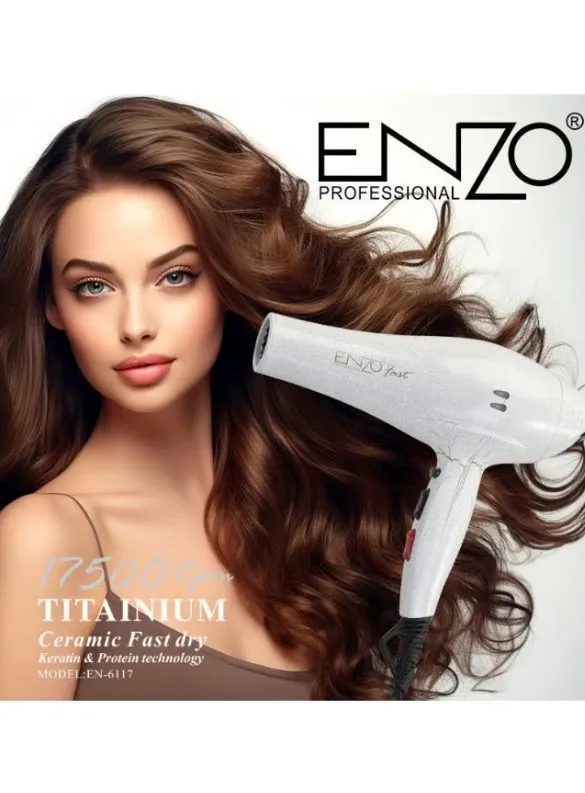 ENZO EN-6117 Professional Hair Dryer – 7500W High-Power, Ionic Technology, 3 Heat Settings, 2 Speed Settings, with Concentrator Nozzle and Diffuser-Intl Version 2