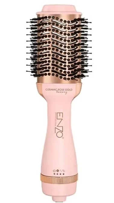 ENZO EN-6209 One-Step 1500W – 2-in-1 Hot Air Brush and Blow Dryer, Adjustable Heat & Speed Settings, Ceramic Coated Barrel-Intl Version-(Pink)