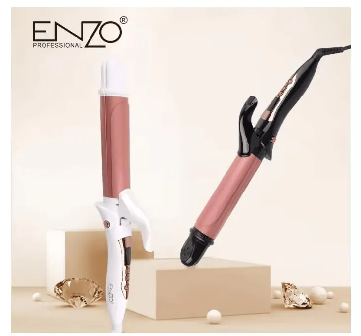 ENZO EN-9107 25 MM 2-in-1 Hair Curler and Straightener – Professional 2-in-1 Hair Styling Tool with Adjustable Temperature Settings-Intl Version (White)
